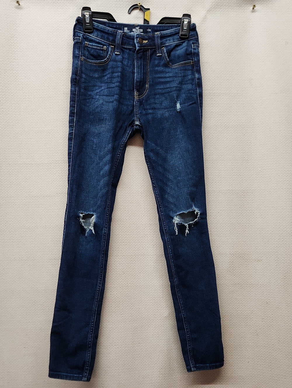 Hollister Men's Dark Blue Skinny Distressed Jeans
